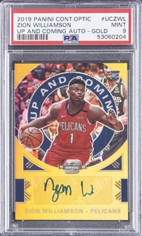 2019-20 Panini Contenders Optic "Up And Coming" Gold Autograph #UCZWL Zion Williamson Signed Card (#006/010) - PSA MINT 9 